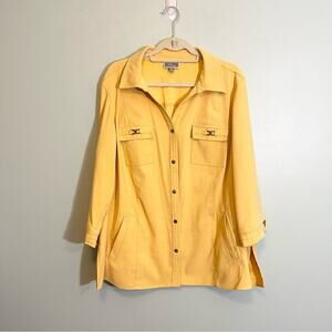 Plus Size JM Collection Women Yellow Suedelike Button Down 3/4 Sleeve Size 3X